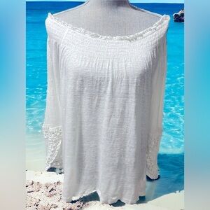 INC Beachwear Linen Beaded White Off Shoulder Top size M